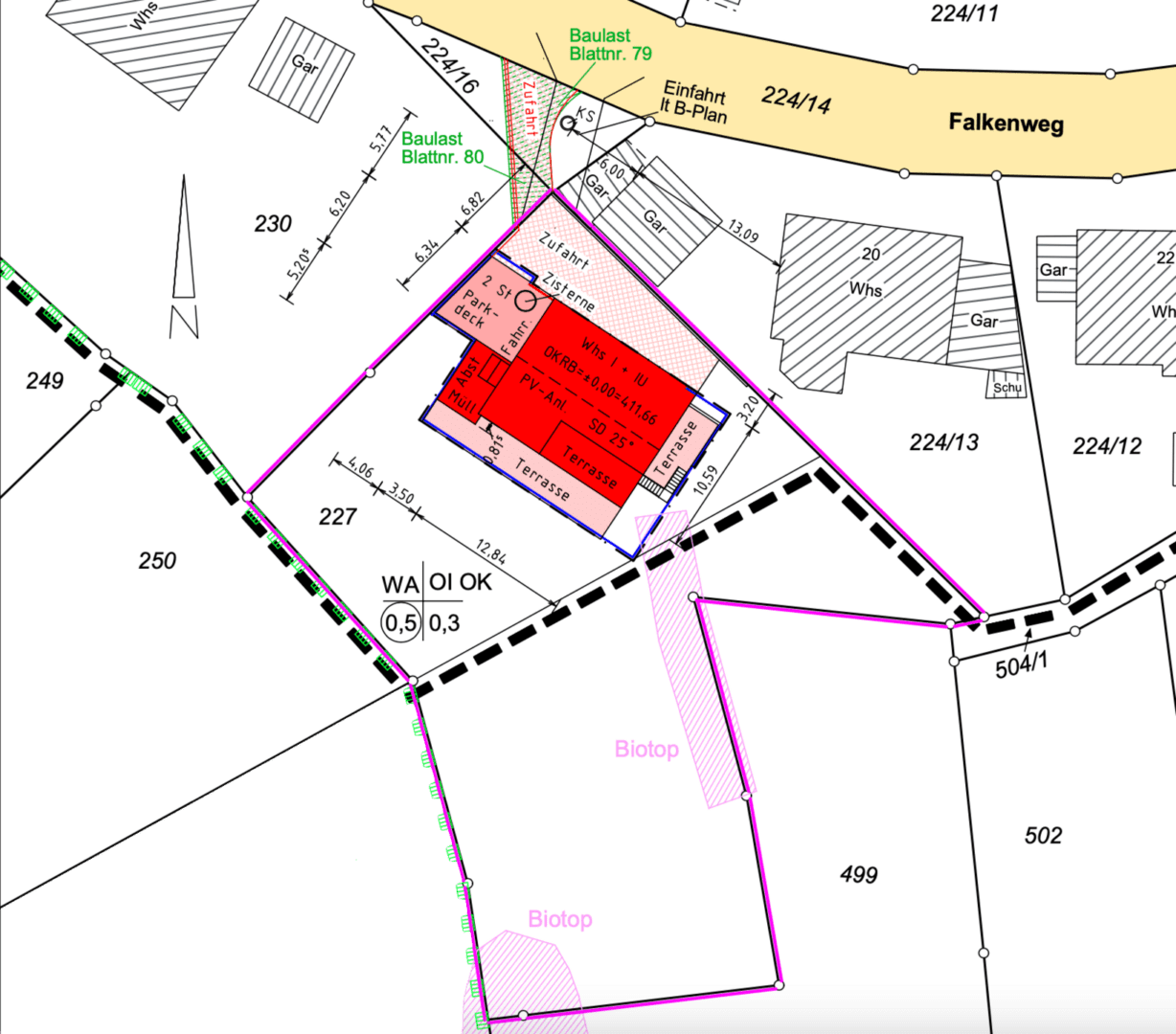 Lageplan mit geplantem Haus